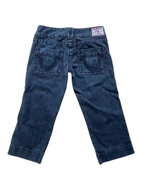Rare True Religion Sammy crop Big T faded black capris pedal pusher pant size 28